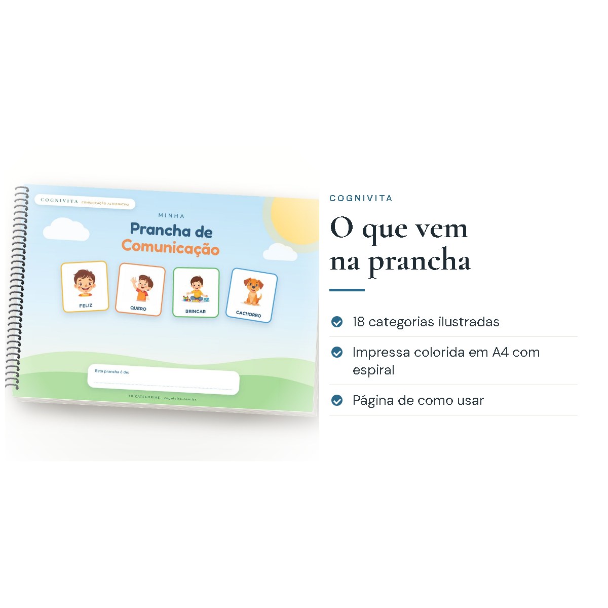 O que vem na apostila: Prancha de Comunicação Alternativa (CAA) — 18 Categorias